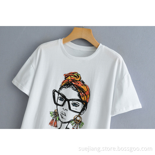 New Nordic Beauty Character Printed Short Sleeve T-shirt